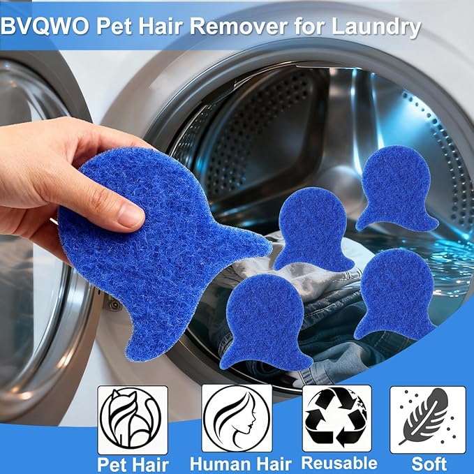 Pet Hair Remover for Laundry, 6PCS Reusable Dog & Cat Hair Remover Tool - Removes Pet Fur, Hair, Lint, Dander from Clothes &Washing Machine. (Blue, Fish Tail)