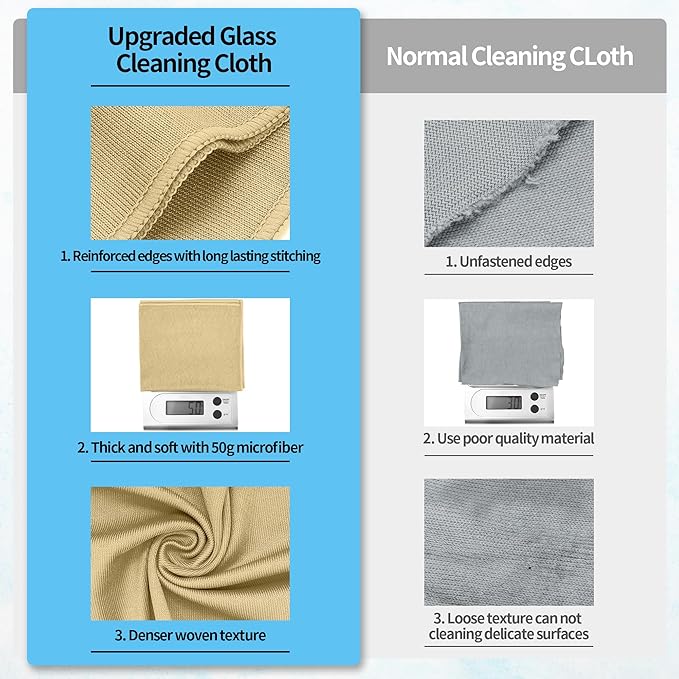 Microfiber Cleaning Cloth, 12 Pack Window Glasses Cleaning Cloth, Reusable Lint-Free Streak Free Polishing Cloth Wipes for Stainless Steel, Eyeglass, Mirror, Screen & Lense,12"*12" Beige