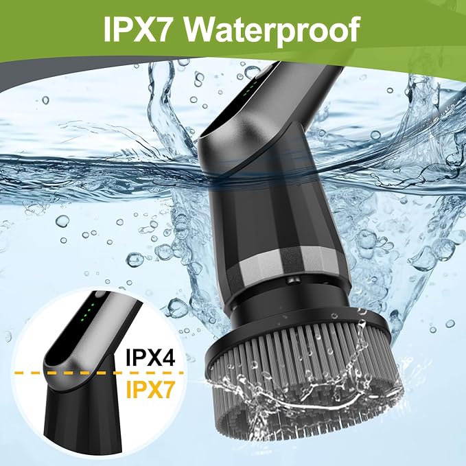 WKY-Electric Spin Scrubber - Upgraded 12-in-1 IPX7 Waterproof Shower Scrubber, Retractable Handle & 2-Speed for Toilet, Bathroom, Bathtub, Tile Floors