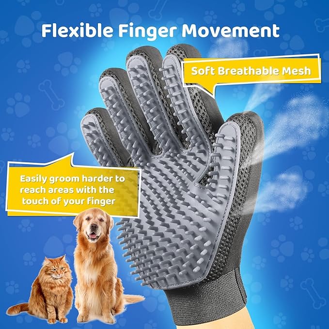 Pet Hair Remover Glove - Gentle Pet Grooming Glove Brush - Deshedding Glove - Massage Mitt with Enhanced Five Finger Design - Perfect for Dogs & Cats with Long & Short Fur - 1 Pack (Right-hand), Grey