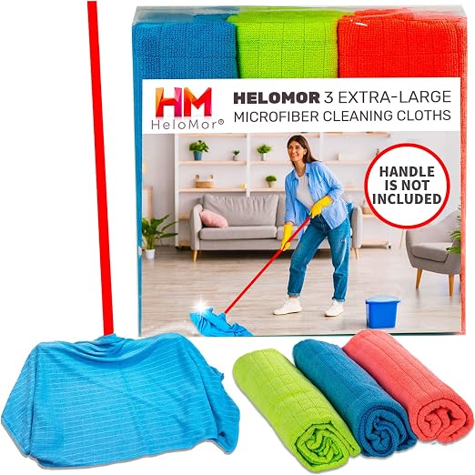 HELOMOR 3 Extra Large Microfiber Cleaning Cloths, 30"x18" Floor Towels for Squeegee Mop, Reusable Multi-Purpose Cleaning