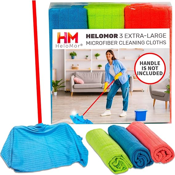 HELOMOR 3 Extra Large Microfiber Cleaning Cloths, 30"x18" Floor Towels for Squeegee Mop, Reusable Multi-Purpose Cleaning