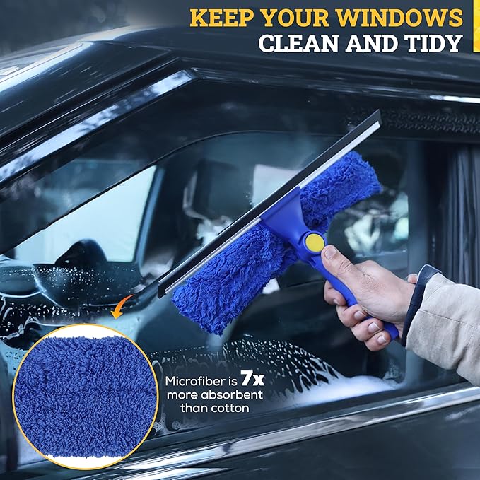 Kleen Handler 2-in-1 Window Squeegee Cleaning Combo, Glass Cleaner Tool for Commercial and Residential Use, 2 Reusable 12” Sleeves and 14” Blade
