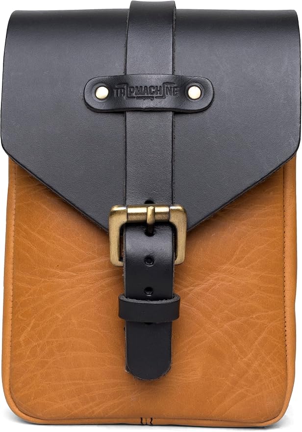 Trip Machine Company Genuine Leather Motorcycle Magnetic Fuel Tank Pouch to Carry All Your Riding Essentials (Vintage Ta