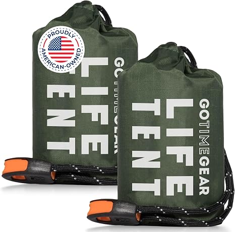 Go Time Gear Survival Life Tent • 2 Person Mylar Emergency Shelter Tube Tent + Paracord • All-Weather Protection for Cam
