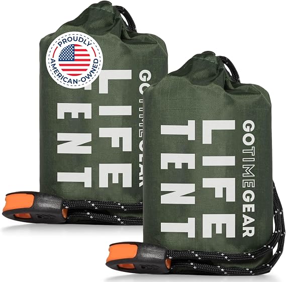 Go Time Gear Survival Life Tent • 2 Person Mylar Emergency Shelter Tube Tent + Paracord • All-Weather Protection for Cam