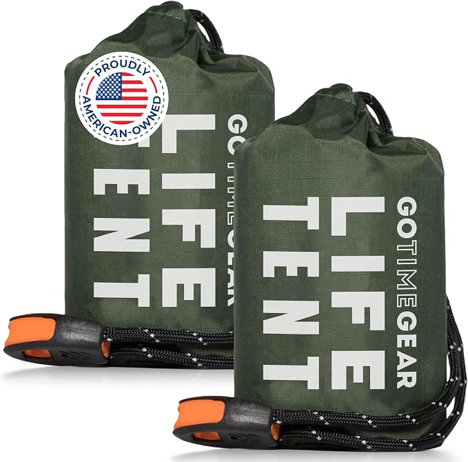 Go Time Gear Survival Life Tent • 2 Person Mylar Emergency Shelter Tube Tent + Paracord • All-Weather Protection for Cam