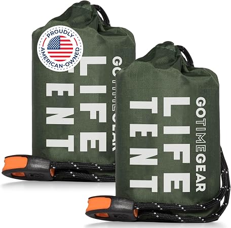 Go Time Gear Survival Life Tent • 2 Person Mylar Emergency Shelter Tube Tent + Paracord • All-Weather Protection for Cam