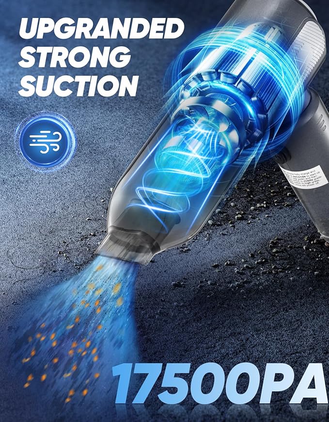 Sakerplus Mini Vacuum Cleaner, Cordless Car Vacuum, 17500PA High Suction, 3 in 1 Handheld Vacuum, Vacuuming, Blowing, Inflating, Deflation, Portable Vaccum with HEPA Filter for Cars,Desktop,Home SW106