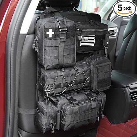 Tactical Car Seat Back Organizer with 5 Detachable Molle Pouches