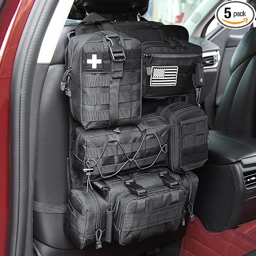 Tactical Car Seat Back Organizer with 5 Detachable Molle Pouches