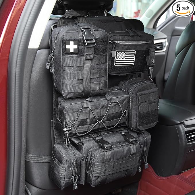 Tactical Car Seat Back Organizer with 5 Detachable Molle Pouches