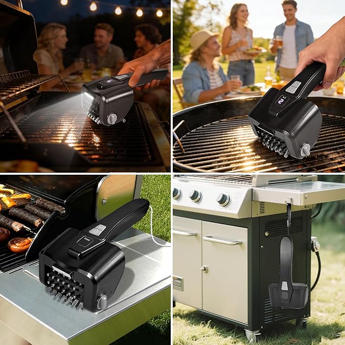 Electric Grill Brush for Outdoor Grill,Electric Grill Cleaner with 800 RPM Motor,Stainless Steel No Shedding Bristle Head,Cordless & Type-C Rechargeable,4000mAh BBQ Grill Brush with LED Light