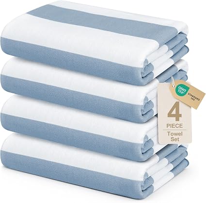 Touchat 4 Pack Beach Towels Stripe Microfiber Beach Towel Sand Free Quick Dry Swim Pool Towels for Adult, 30'' x 60'' Li
