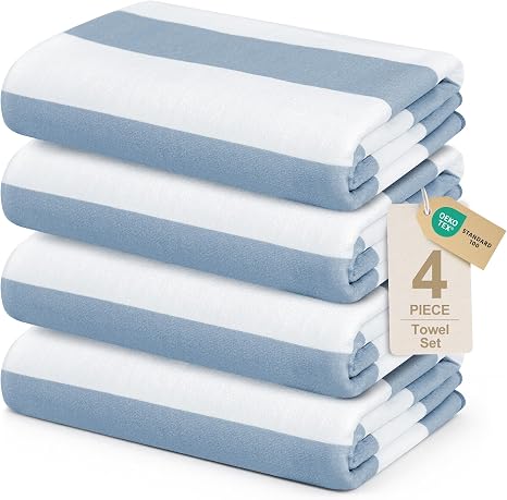 Touchat 4 Pack Beach Towels Stripe Microfiber Beach Towel Sand Free Quick Dry Swim Pool Towels for Adult, 30'' x 60'' Li