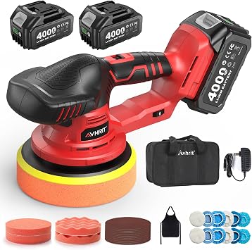 Updated 6 Inch Cordless Car Buffer Polisher with 2x4.0Ah Batteries