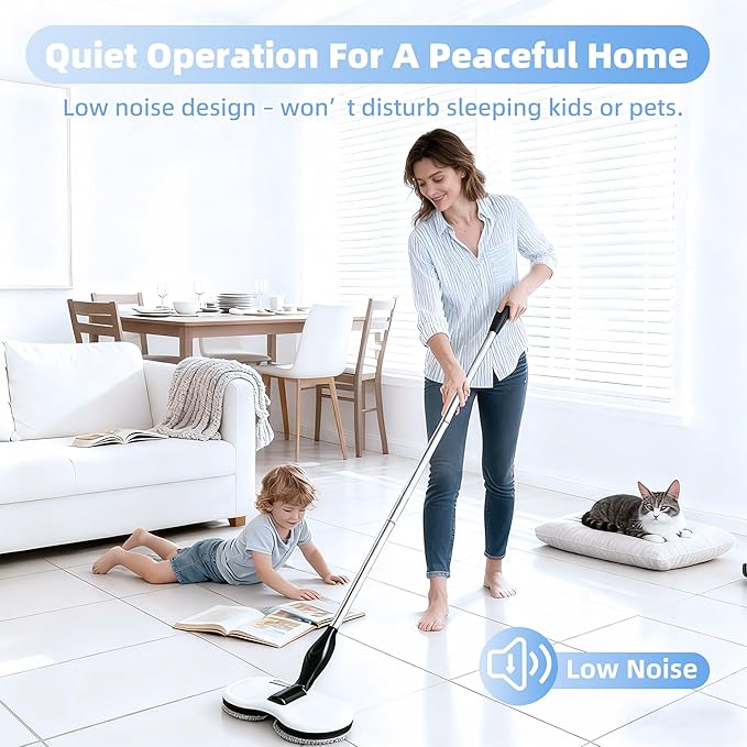 Electric Mop for Floor Cleaning, As Seen On TV, Cordless Spin Mopper Motorised Electric Mops for Hardwood Tile Laminate Floor Daily Light Cleaning (No Water Tank)