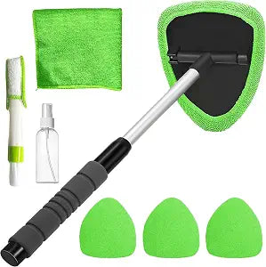Windshield Cleaner Tool with Extendable Handle, Car Window Cleaning Kit for Inside & Outside Glass, Includes Microfiber 