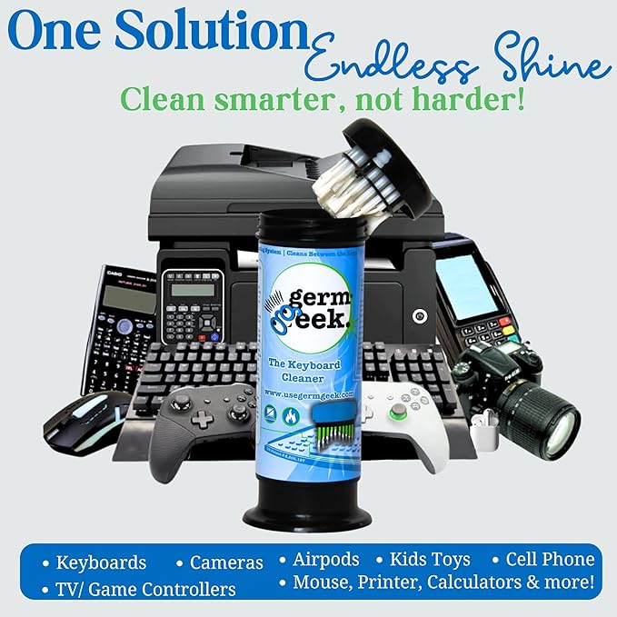 Germ Geek Keyboard & Electronics Cleaning Kit | Patented Precision Brush | Multi-Purpose Tool for Laptop Phone & AirPods | USA-Made, Eco-Friendly & Safe Computer Cleaner
