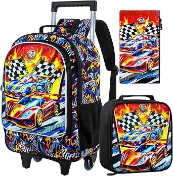 3PCS Rolling Backpack for Girls Boys, Kids Roller Wheeled Bookbag with Lunch Box, Backpacks with Wheels for Elementary