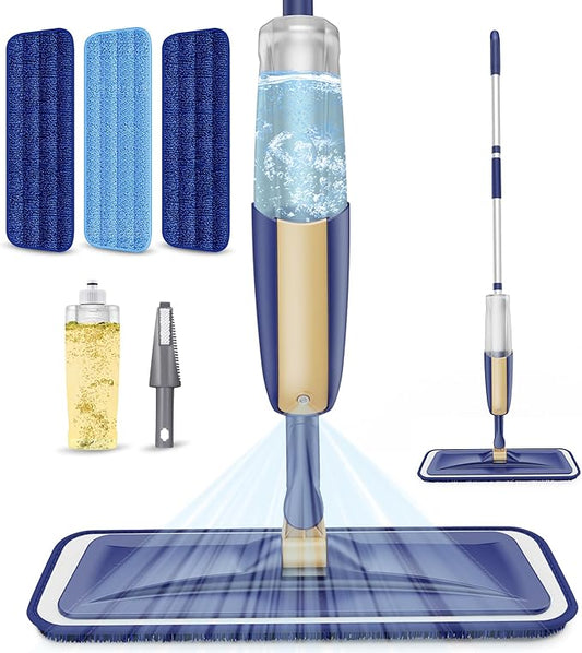 Spray Mops for Hardwood Floor Cleaning: MEXERRIS Wet Mops Dry Dust Mop with 3 Washable Pads for Swiffer Powermop - Flat Mop Home Commercial Mops for Wood Laminate Tile Vinyl Cement Concrete