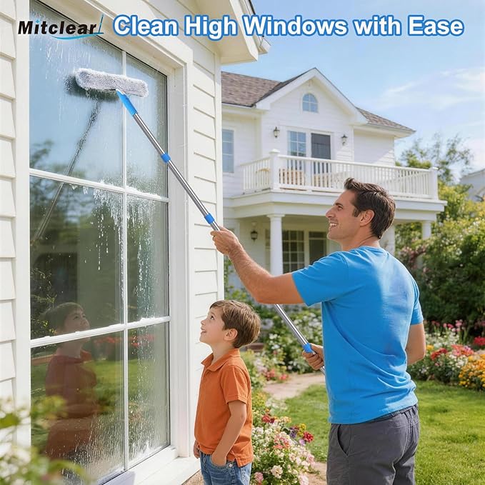 Mitclear 77'' Professional Squeegee Window Cleaner Tool with Extension Pole, Car Windshield Cleaning Kit with Long Handle, Window Washing Equipment for Indoor Outdoor Windows & Car Glass