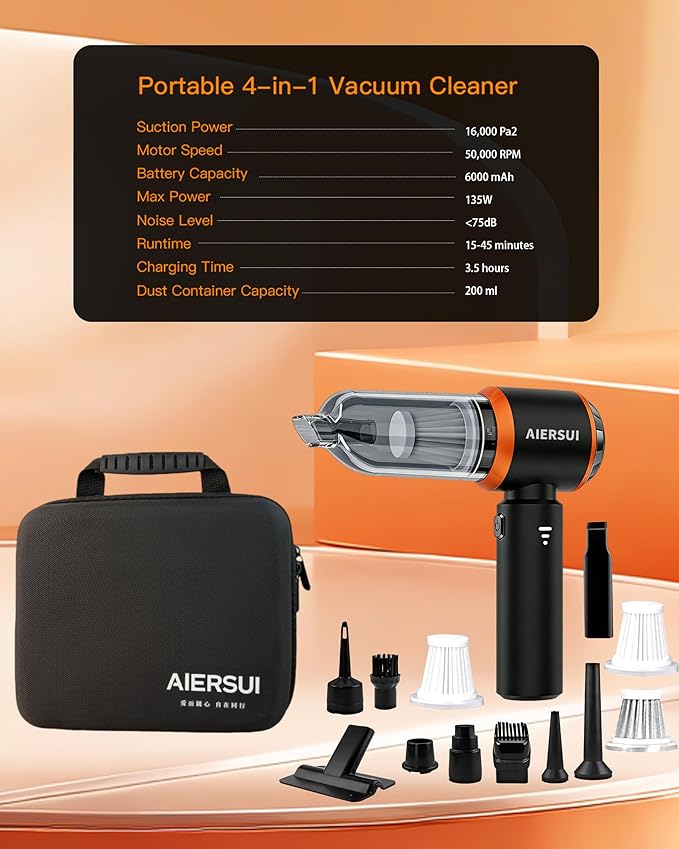 Handheld Cordless Vacuum Cleaner with brushless Motor, 4-in-1 Portable mini car Vacuum Cleaner, car Vacuum Cleaner and Hair Dryer, car Type-C Charging, Office Desk, Keyboard, pet Hair