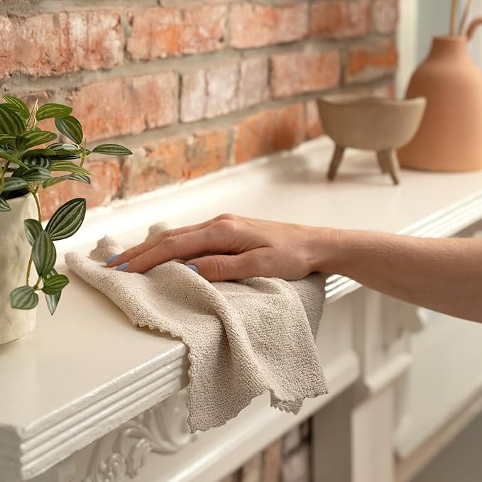 S&T INC. 50 Pack Microfiber Cleaning Cloth with Box, Bulk Towels for Home, Reusable Microfiber Towels for Cars, Cleaning Rags, Beige, 190gsm, 11.8 Inches x 11.8 Inches, 50 Count