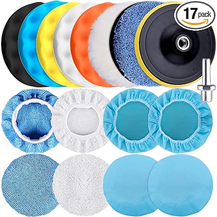 SIQUK 17 Pieces 6 Inch Buffing Pads Foam Polishing Pad Wax Buffer Polish Pads Bonnets Car Polishing Buffing Pad Buffer A
