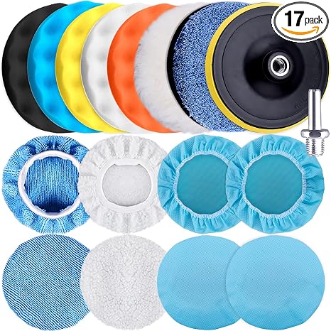 SIQUK 17 Pieces 6 Inch Buffing Pads Foam Polishing Pad Wax Buffer Polish Pads Bonnets Car Polishing Buffing Pad Buffer A