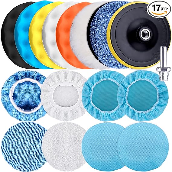 SIQUK 17 Pieces 6 Inch Buffing Pads Foam Polishing Pad Wax Buffer Polish Pads Bonnets Car Polishing Buffing Pad Buffer A
