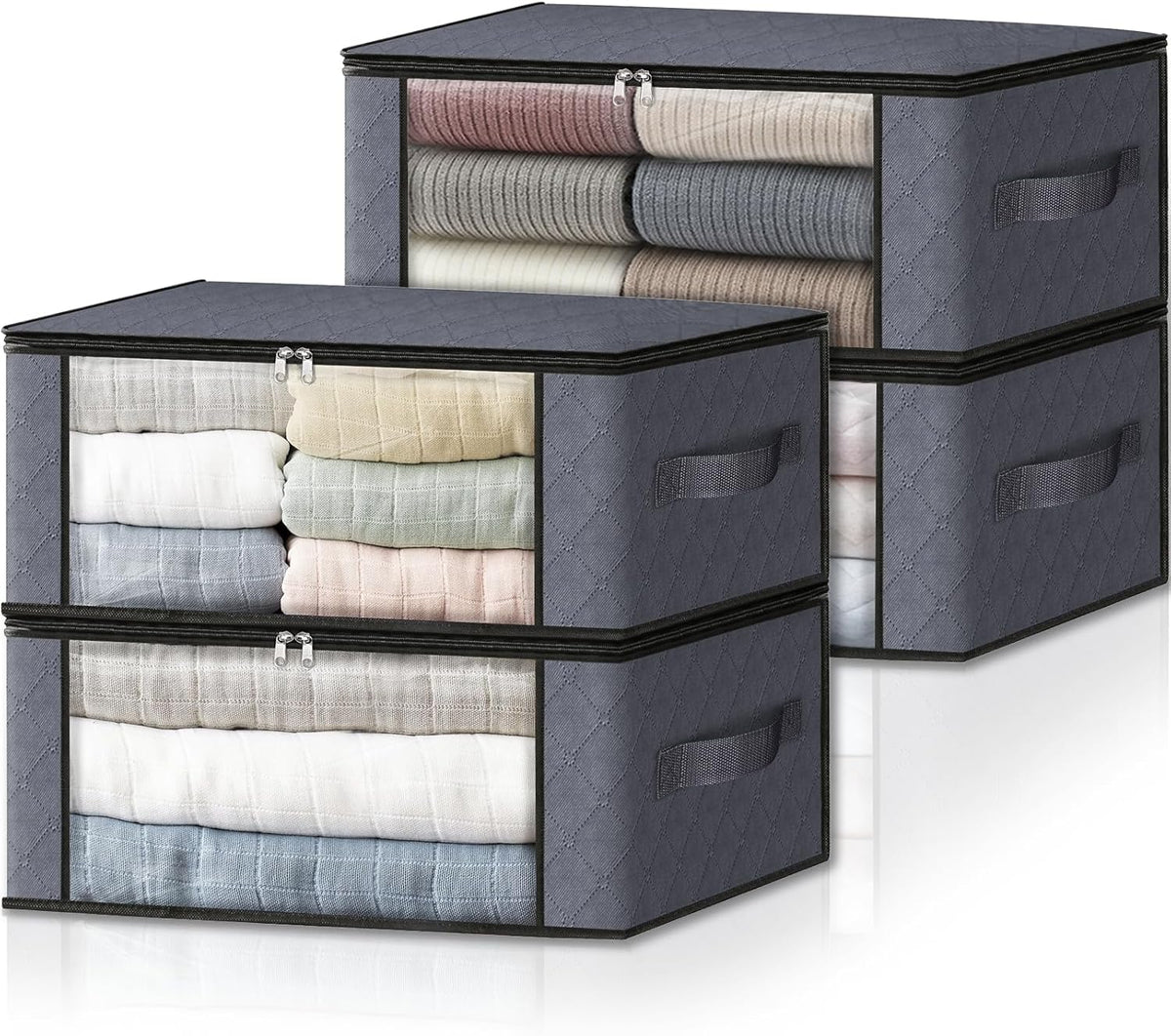 4-Pack Clothes Organizer Storage Bags, 35L Storage Bins,Gray