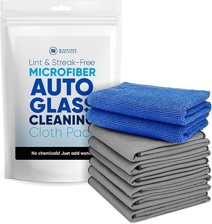 Claro Glass Towels Car Detailing 8-Pack – Streak Free Windshield Cleaner Cloth | Auto Glass Cleaner for Car Windows, Mir