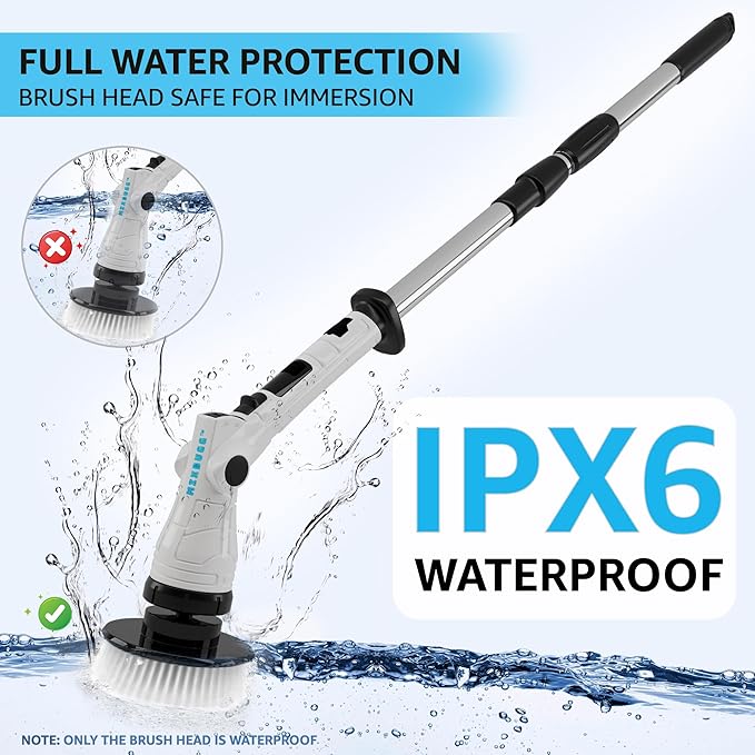 Electric Spin Scrubber, 3-Speed Power Scrubber for Cleaning Bathroom, 6-Angle Adjustable Head Cordless Scrubber with 8 Brush Heads & Long Handle, LCD Display Shower Scrubber for Grout Tile Floor Tub