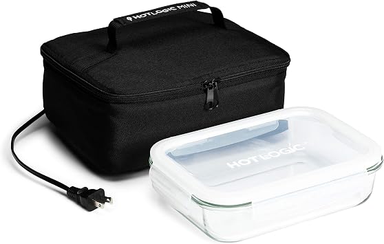 HOTLOGIC Mini Portable Electric Lunch Box Food Heater with Glass Container - Food Warmer and Heated Lunch Box for Adults