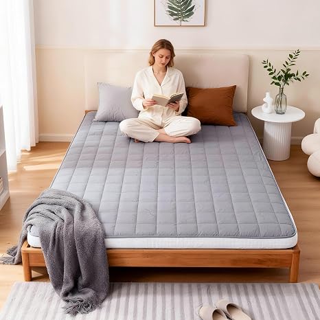Welnow Japanese Futon Floor Mattress, Queen Size Thick Tatami Mat Portable & Foldable Roll Up Floor Bed Mattress with St