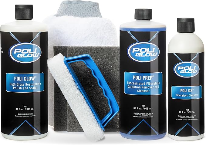 Poli Glow Deluxe Boat & RV Restoration Kit–Removes Oxidation, Seals & Protects–Restores High-Gloss Shine to Fiberglass &