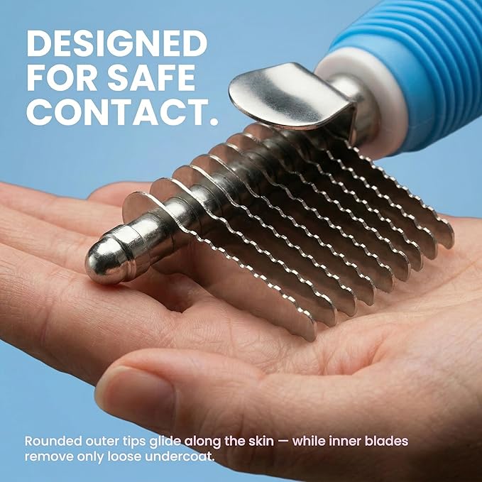 Poodle Dematting Fur Rake Comb Brush for Dogs and Cats - Long 2.5" Steel Safety Blades Metal Comb for Detangling Matted or Knotted Undercoat Hair