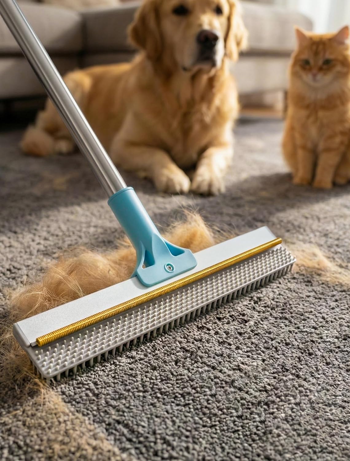 Carpet Rake for Pet Hair Removal, Dual-Sided Rug Rake Scraper Broom