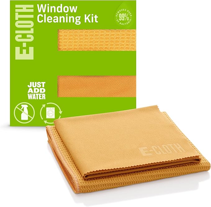 E-Cloth Microfiber Window Cleaning Cloth Kit - Glass Cleaning Cloth for Windows, Mirrors, Cars, Lenses, Eyeglasses, & More, Streak Free Clean, Machine Washable Reusable Towel - Tangerine Orange