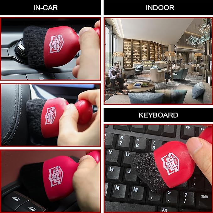 Car Interior Detailing Brush, Soft Bristle Auto Dashboard Dust Cleaner with Cover for Car Vents, Leather & Computer, Cleaning Supplies Gifts for Men Women - Red, 2 Packs