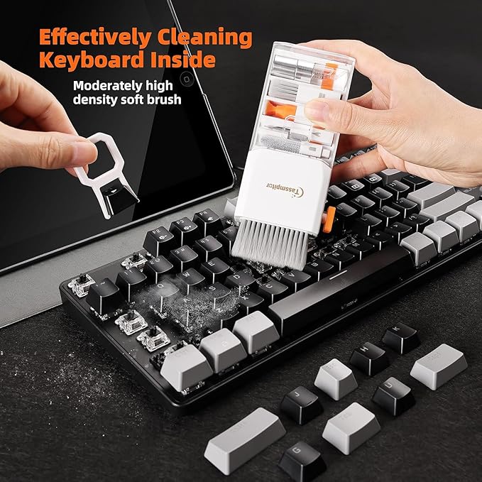 Tassmpitor Laptop Cleaning Kit, All in 1 Keyboard Cleaning kit for MacBook iPad iPhone, Compact Keyboard Cleaner with Brush and Spray for Tablet, Airpods, Earbud, Computer Screen, PC Monitor, White