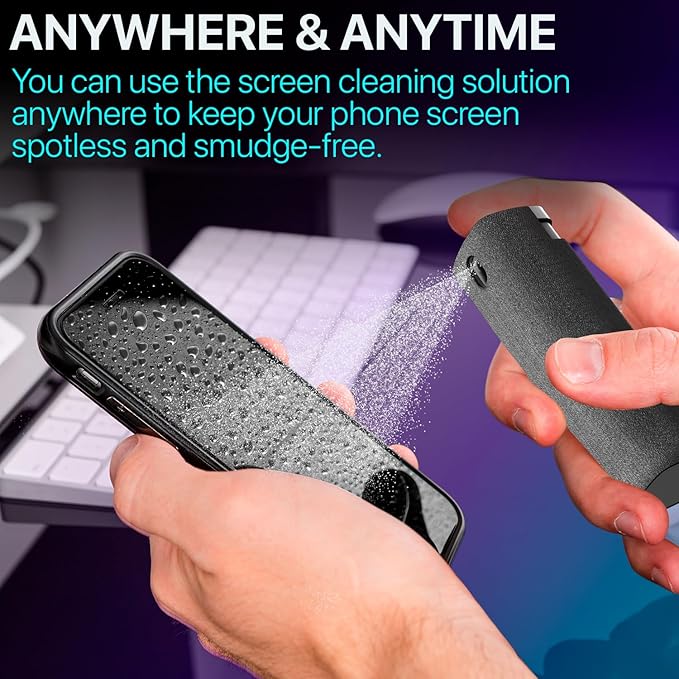 IO CLEAN Mini Screen Cleaner Spray – Finger Proof Screen Cleaner for Smartphones, iPads, MacBooks, Laptops, Car Screens, Touchscreens – 3in1 Mist Cleaner, Microfiber Cloth and Protective Cover (Cream)
