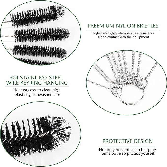 CiaraQ Bottle Cleaning Brushes, 9.8 Inch Nylon Tube Brush Set, Cleaner for Narrow Neck Bottles Cups with Hook, Set of 10pcs