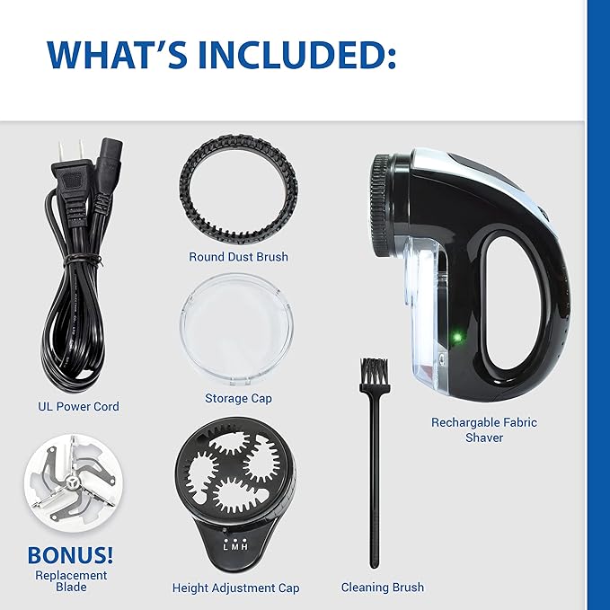 Fabric Shaver with Rechargeable Battery | Bonus Replacement Blade Included | Lint Shaver for All Materials Clothing, Bedding, & Fabric Furniture | Long Battery Life!