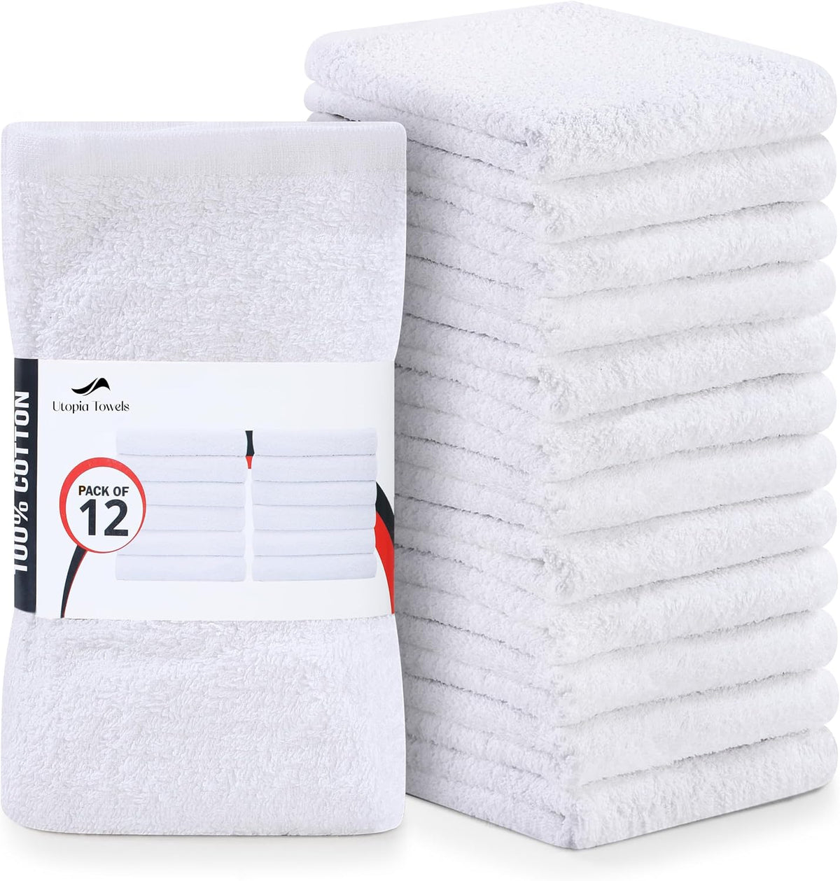 Kitchen Bar Mops, Pack of 12, 16x19 In, 100% Cotton, White