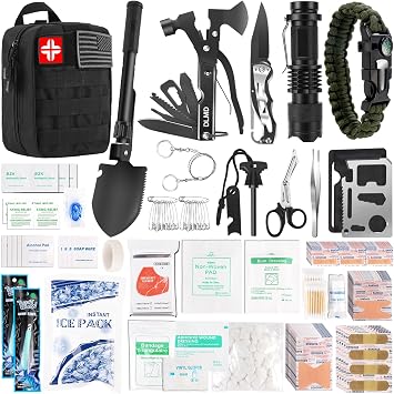 320 PCS Survival Kits First Aid Kit, Gifts for Men Fathers Day Him Dad, Survival Gear and Equipment with Tactical Molle 