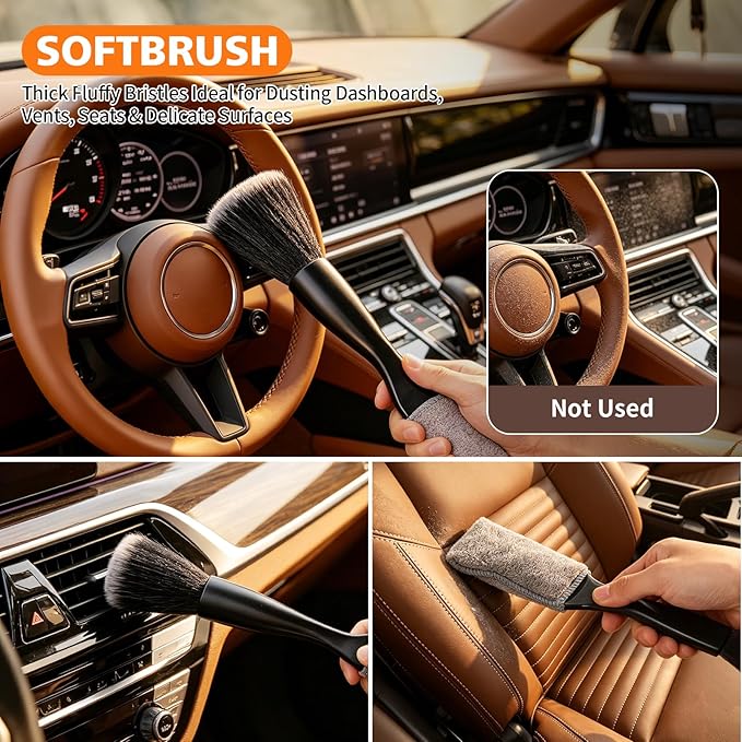 8PCS Car Detailing Brush Set, Car Interior and Exterior Soft Bristle Cleaning Brushes, Includes 4 Different Brushes, Multi-use for Auto Detailing, Dashboard, Vents, Wheels and Tires