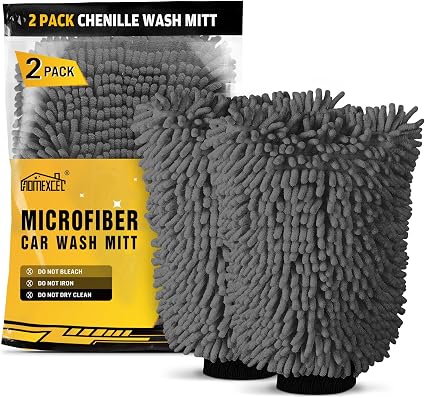 HOMEXCEL Car Wash Mitt, Microfiber Washing Glove, 10.2" x 6.7 ", 2 PK Grey