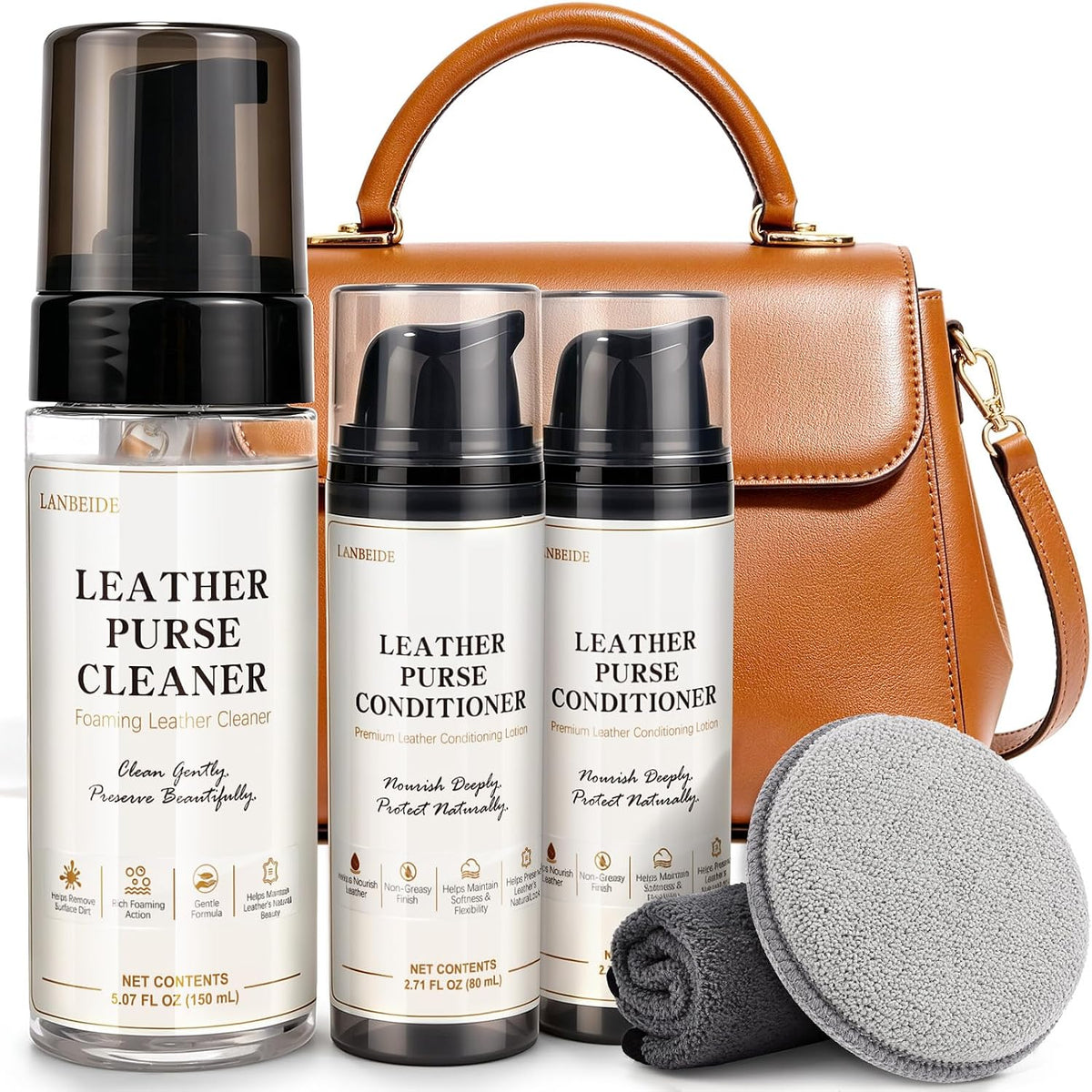 Leather Purse Cleaner and Conditioner Kit for Handbags & Wallets